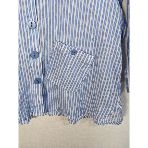 Ali Miles Top Women's PL Blue Striped Button Up Tunic Coastal Nautical Shirt - Picture 2 of 8